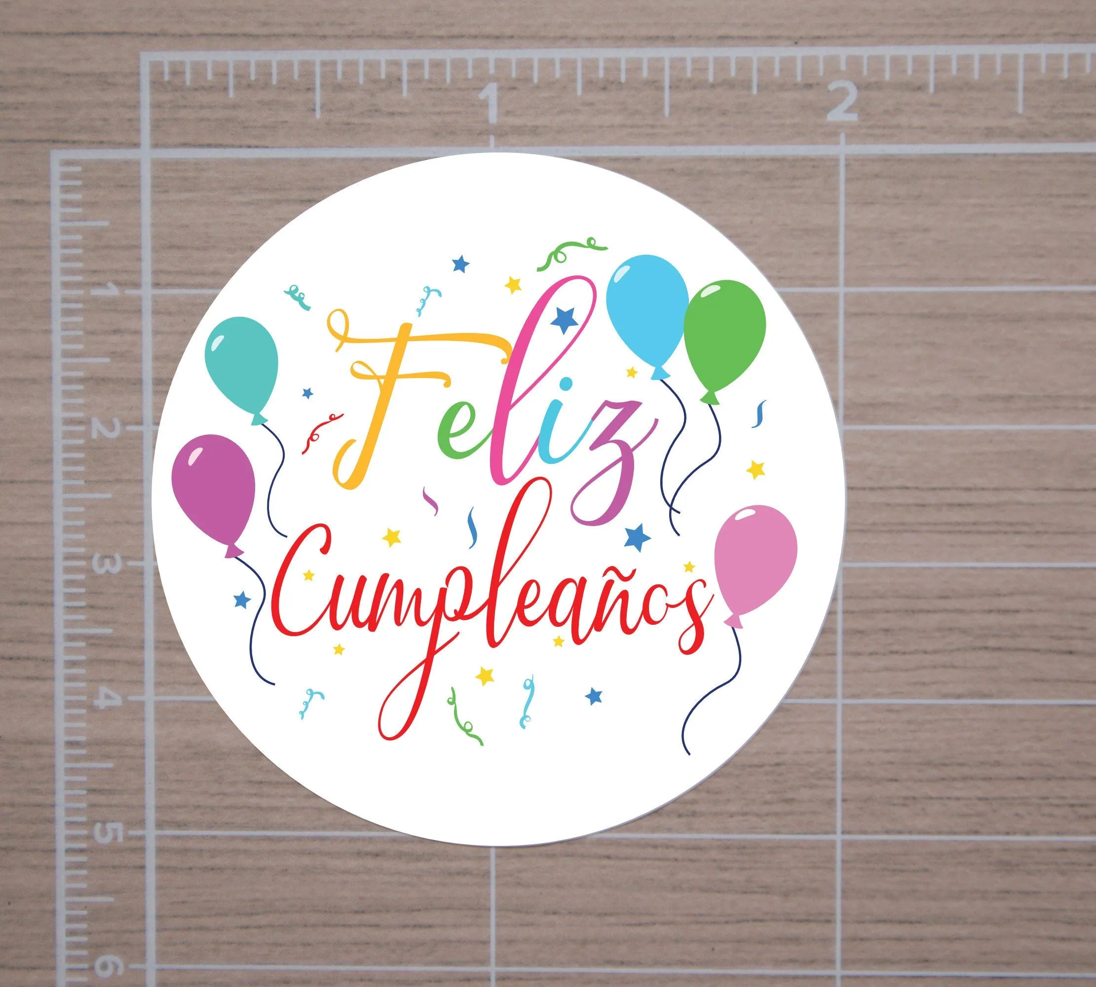 Feliz Cumpleaños Round Stickers, Gift Card Envelope Seals, Gift Wrap Stickers,  2" Circle Stickers | Happy Birthday In Spanish | Set of 12