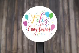 Feliz Cumpleaños Round Stickers, Gift Card Envelope Seals, Gift Wrap Stickers,  2" Circle Stickers | Happy Birthday In Spanish | Set of 12