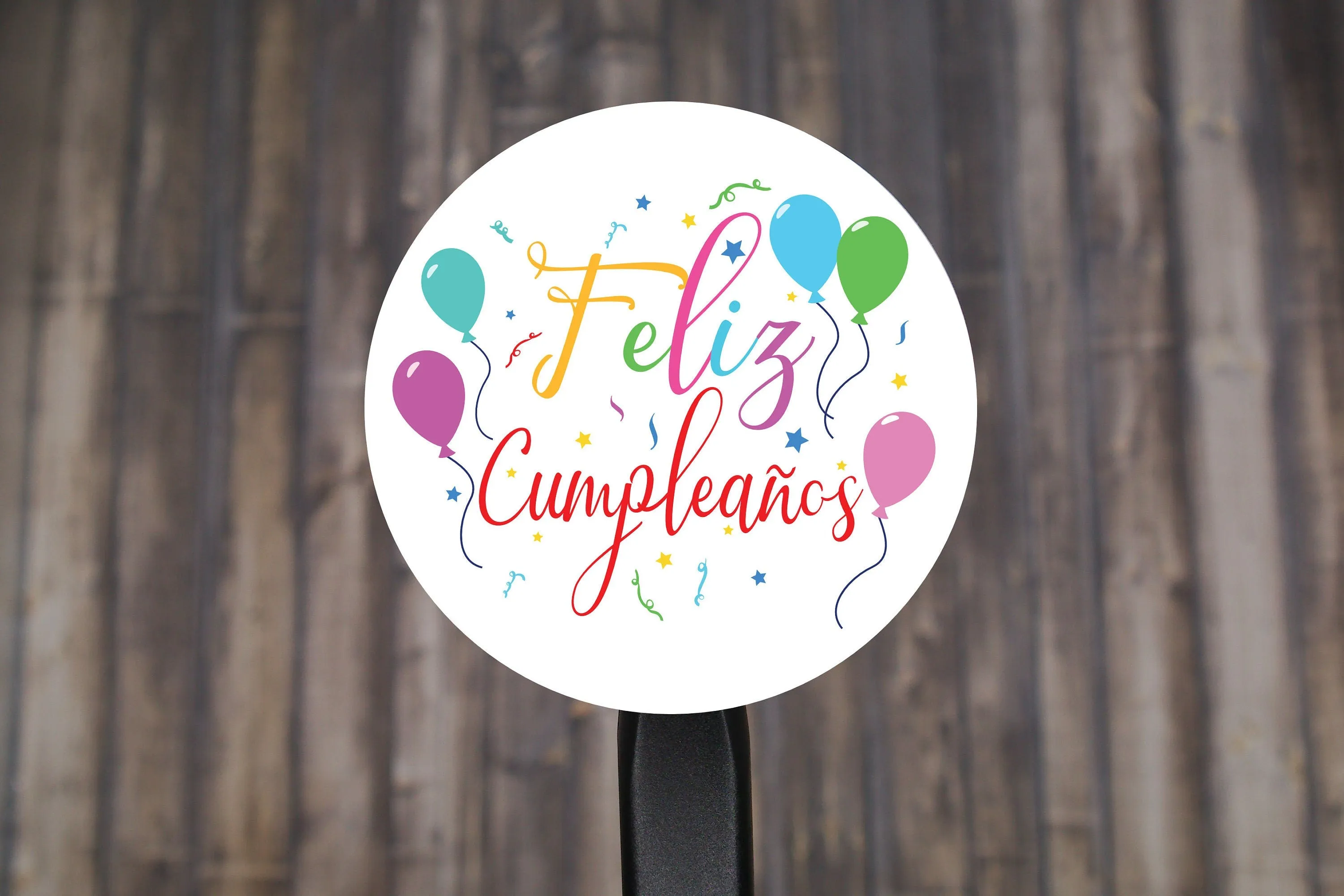 Feliz Cumpleaños Round Stickers, Gift Card Envelope Seals, Gift Wrap Stickers,  2" Circle Stickers | Happy Birthday In Spanish | Set of 12