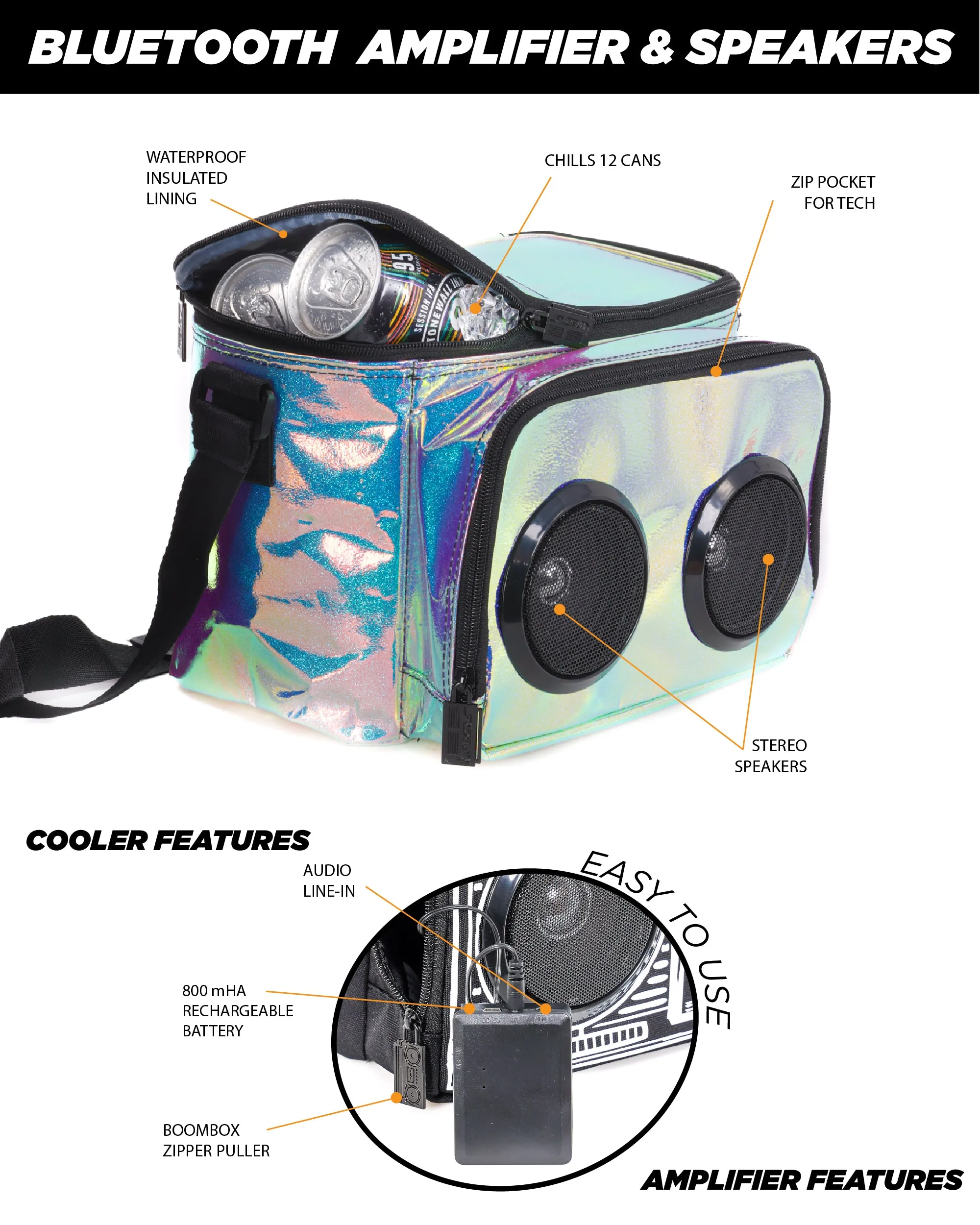 FI-HI Cooler | Bluetooth Speakers | 12-Can |Glitterati Purple