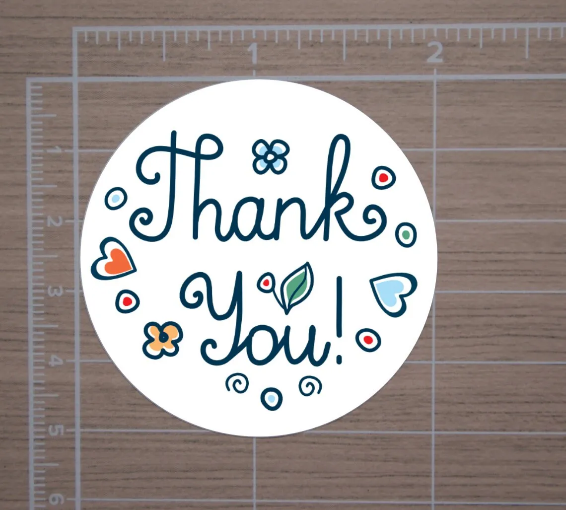 Floral Thank You Round Stickers, Envelope Seals, Gift Wrap Stickers,  2" Circle Stickers