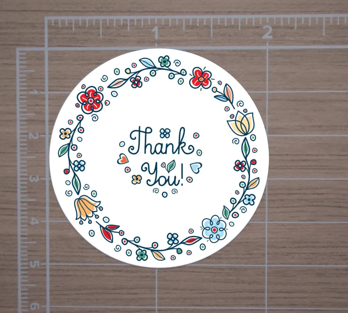 Floral Thank You Round Stickers, Envelope Seals, Gift Wrap Stickers,  2" Circle Stickers