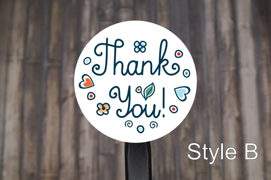 Floral Thank You Round Stickers, Envelope Seals, Gift Wrap Stickers,  2" Circle Stickers