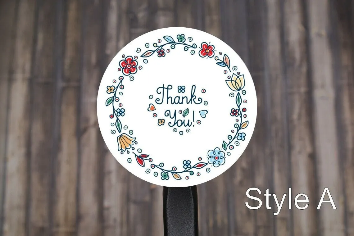 Floral Thank You Round Stickers, Envelope Seals, Gift Wrap Stickers,  2" Circle Stickers