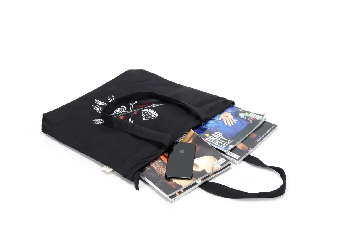 Free and Wild- Premium Cotton Canvas Tote Bag with Zip- Black