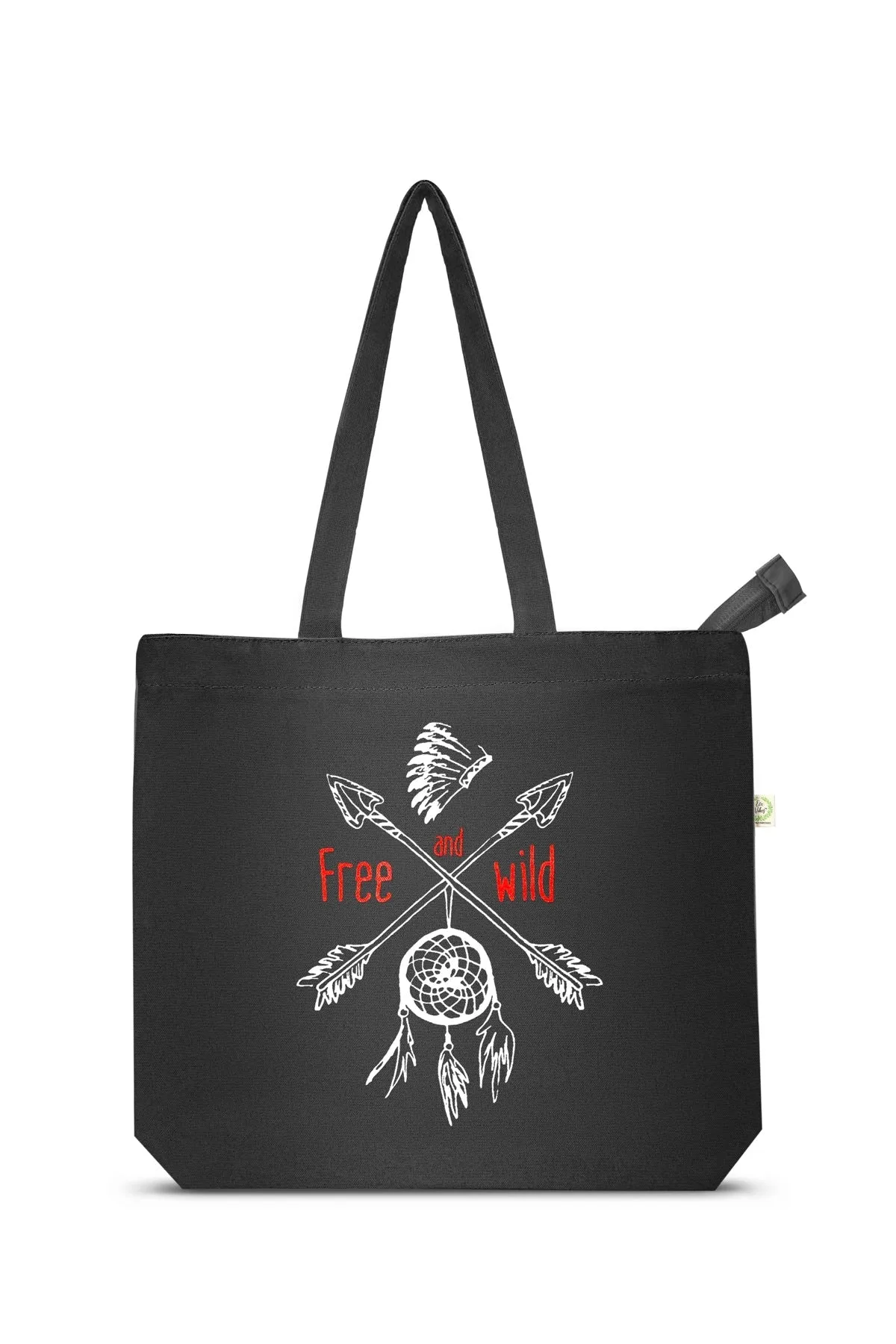Free and Wild- Premium Cotton Canvas Tote Bag with Zip- Black