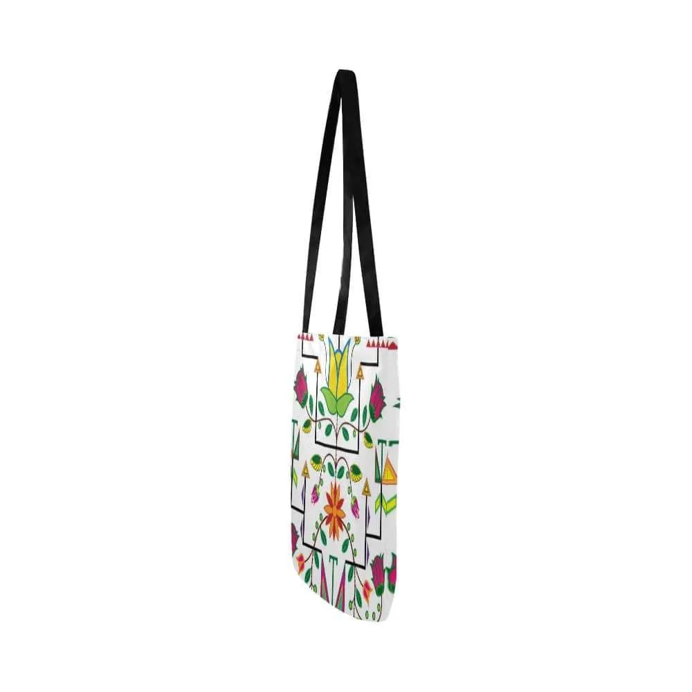 Geometric Floral Summer-White Reusable Shopping Bag (Two sides)