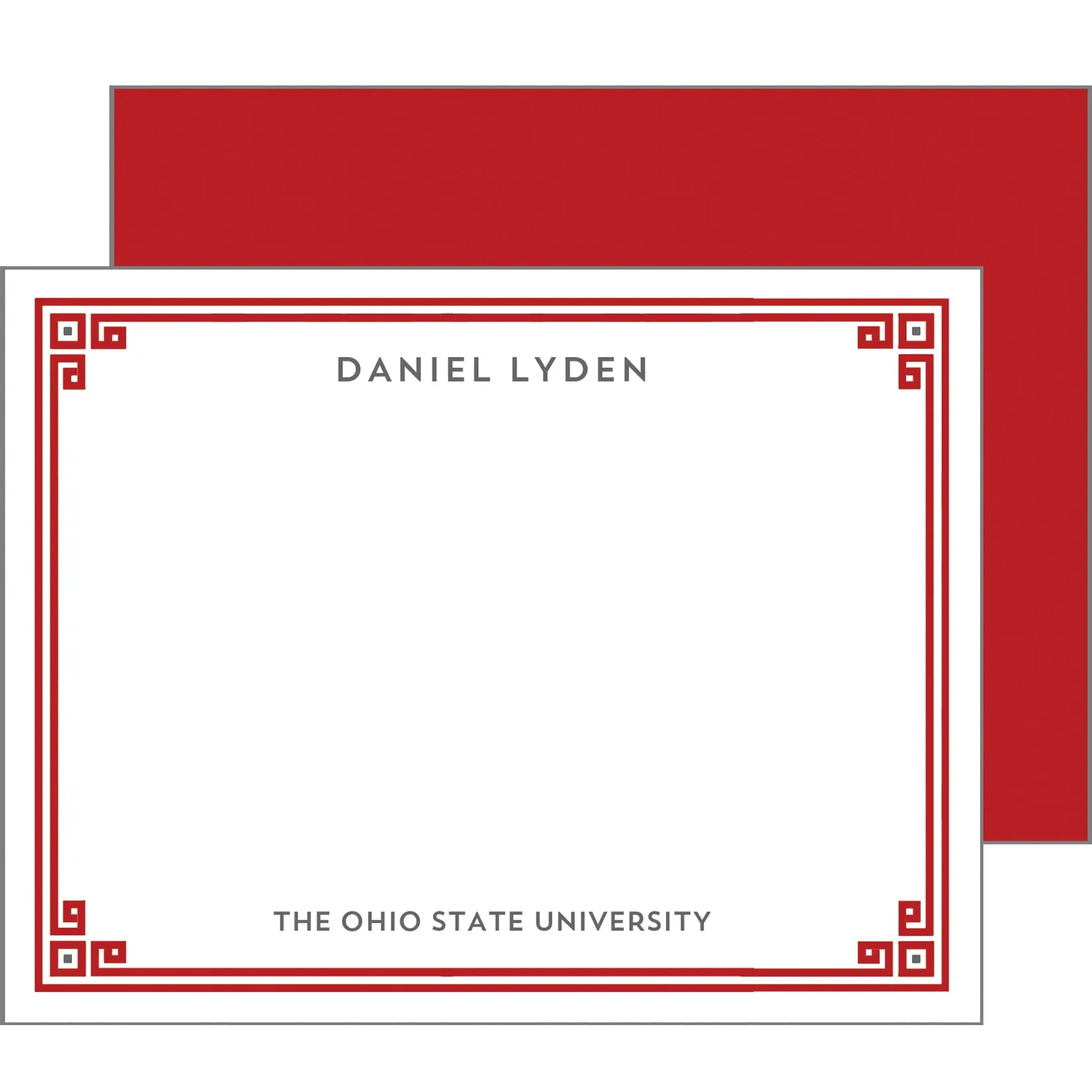 Graduation Greek Key Border Personalized Flat Notecards | Select Colors
