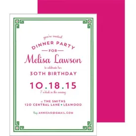 Greek Key Border Invitation - Green Wholesale