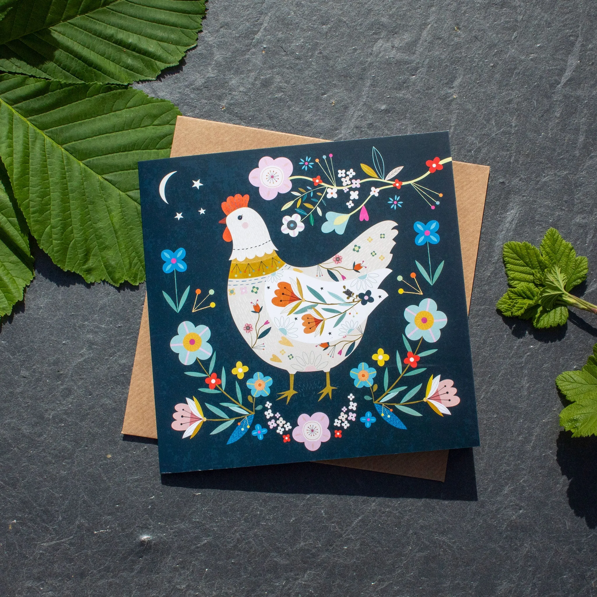Greetings Card - Floral Chicken