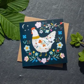 Greetings Card - Floral Chicken