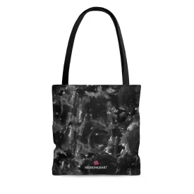 Grey Floral Rose Tote Bag, Flower Print Colorful Square 13"x13", 16"x16", 18"x18" Premium Quality Market Tote Bag - Made in USA