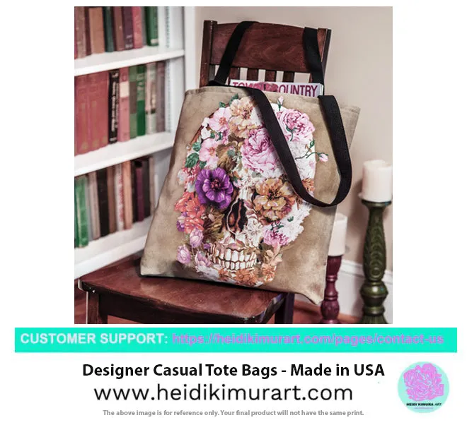 Grey Lavender Floral Tote Bag, Flower Print Colorful Square 13"x13", 16"x16", 18"x18" Premium Quality Market Tote Bag - Made in USA