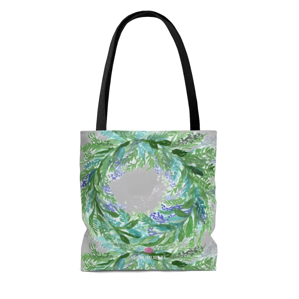 Grey Lavender Floral Tote Bag, Flower Print Colorful Square 13"x13", 16"x16", 18"x18" Premium Quality Market Tote Bag - Made in USA