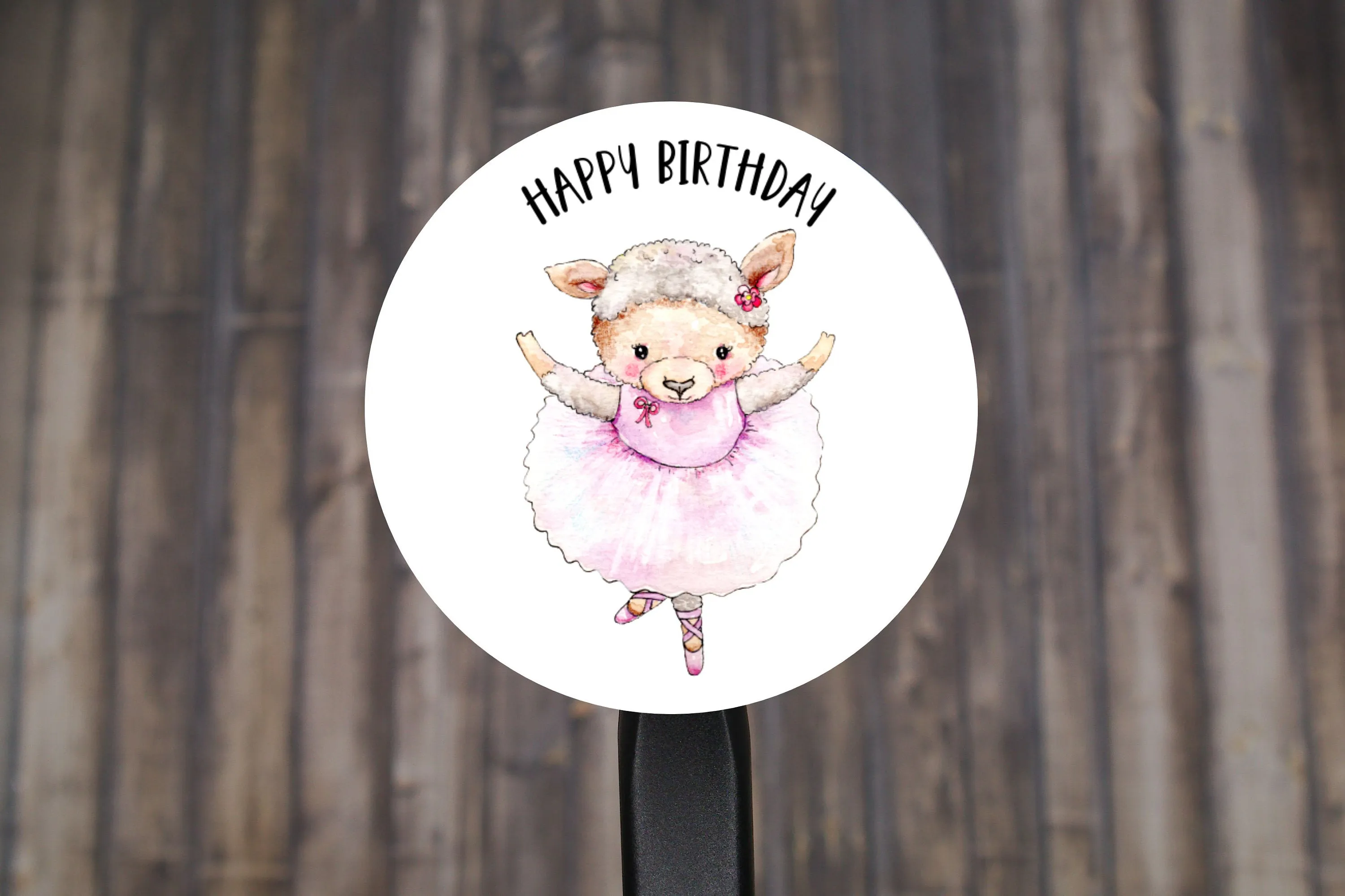 Happy Birthday Animal Ballerina Round Stickers, Gift Card Envelope Seals, Gift Wrap Stickers,  2" Circle Stickers | Set of 12