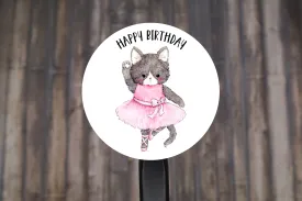 Happy Birthday Animal Ballerina Round Stickers, Gift Card Envelope Seals, Gift Wrap Stickers,  2" Circle Stickers | Set of 12