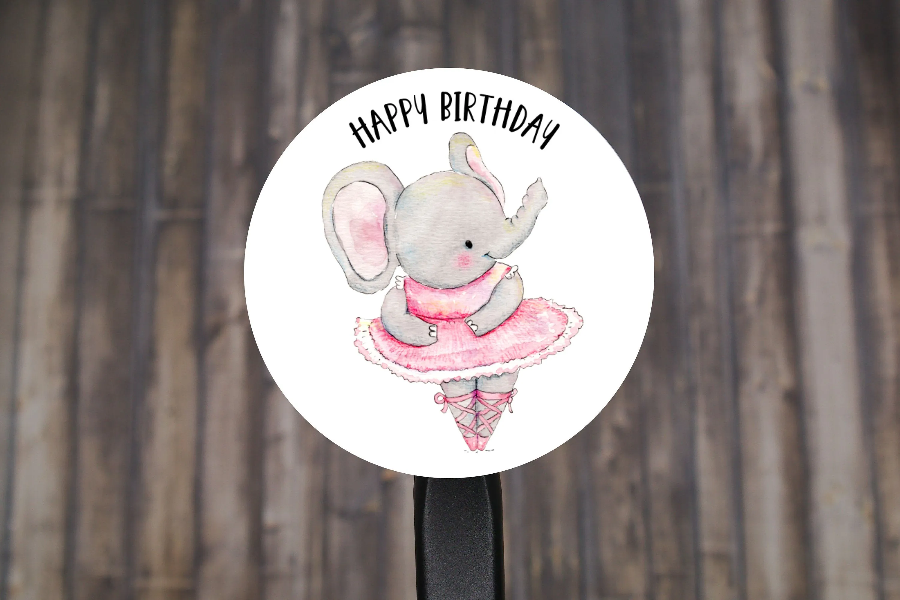 Happy Birthday Animal Ballerina Round Stickers, Gift Card Envelope Seals, Gift Wrap Stickers,  2" Circle Stickers | Set of 12
