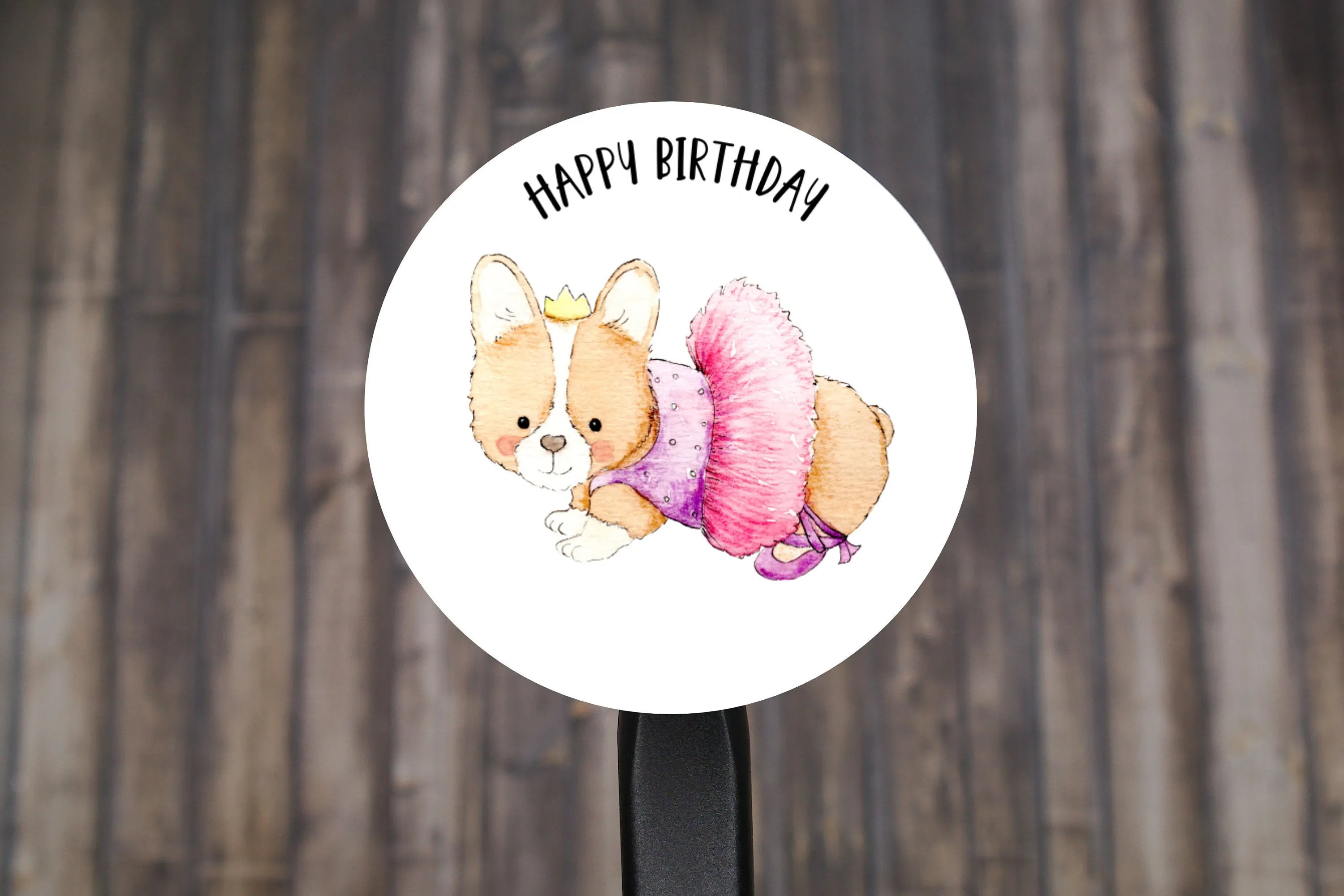 Happy Birthday Animal Ballerina Round Stickers, Gift Card Envelope Seals, Gift Wrap Stickers,  2" Circle Stickers | Set of 12