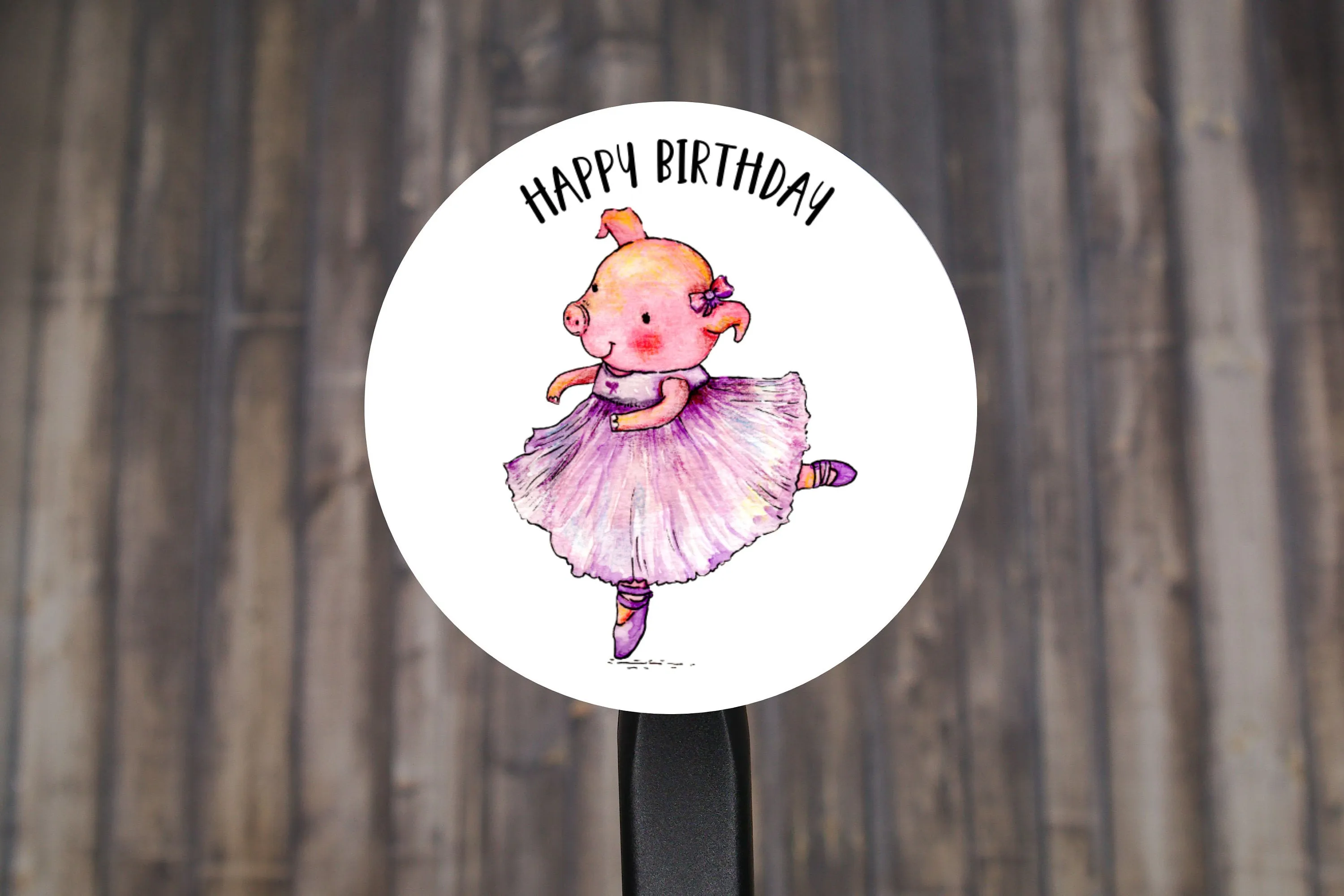Happy Birthday Animal Ballerina Round Stickers, Gift Card Envelope Seals, Gift Wrap Stickers,  2" Circle Stickers | Set of 12