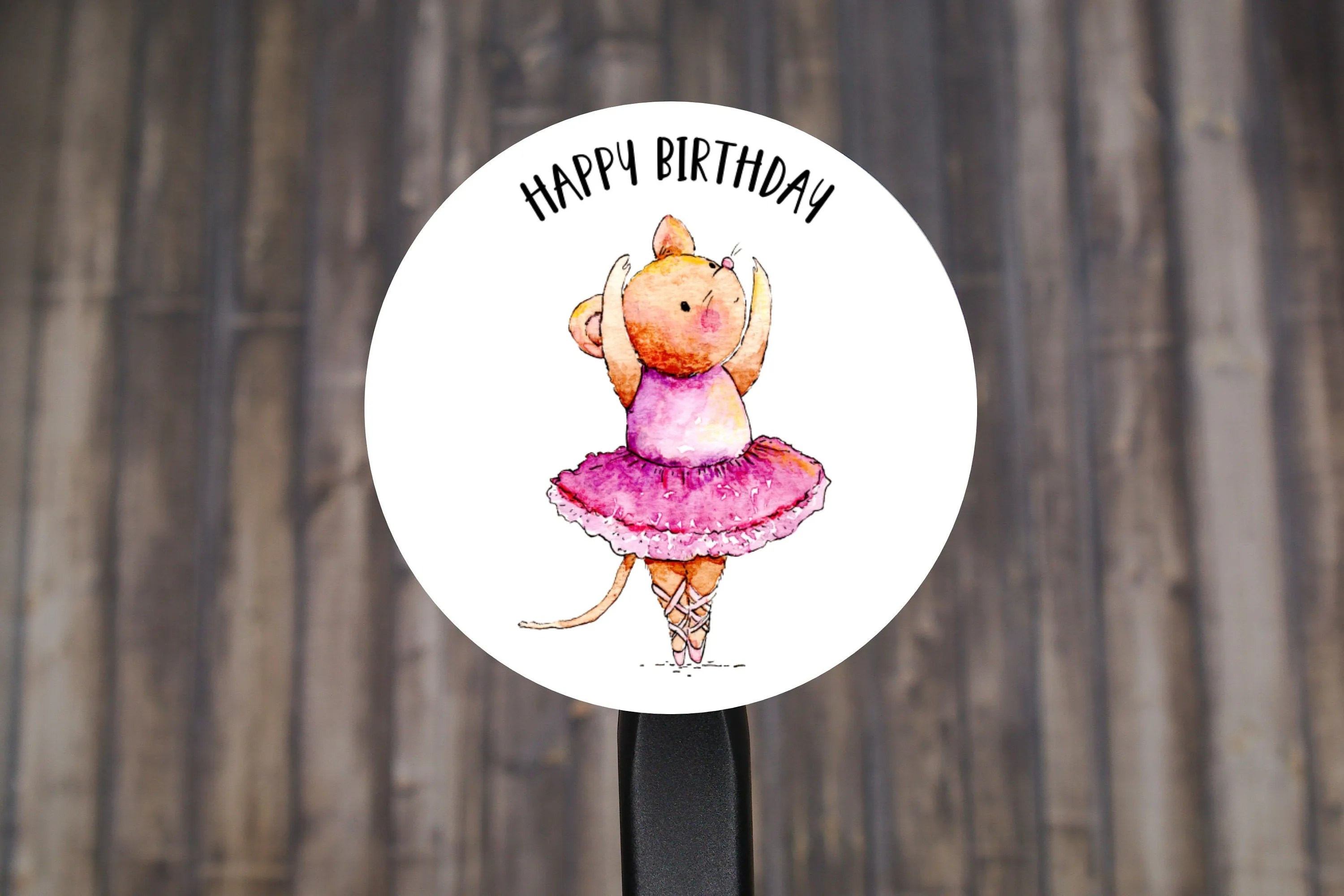 Happy Birthday Animal Ballerina Round Stickers, Gift Card Envelope Seals, Gift Wrap Stickers,  2" Circle Stickers | Set of 12
