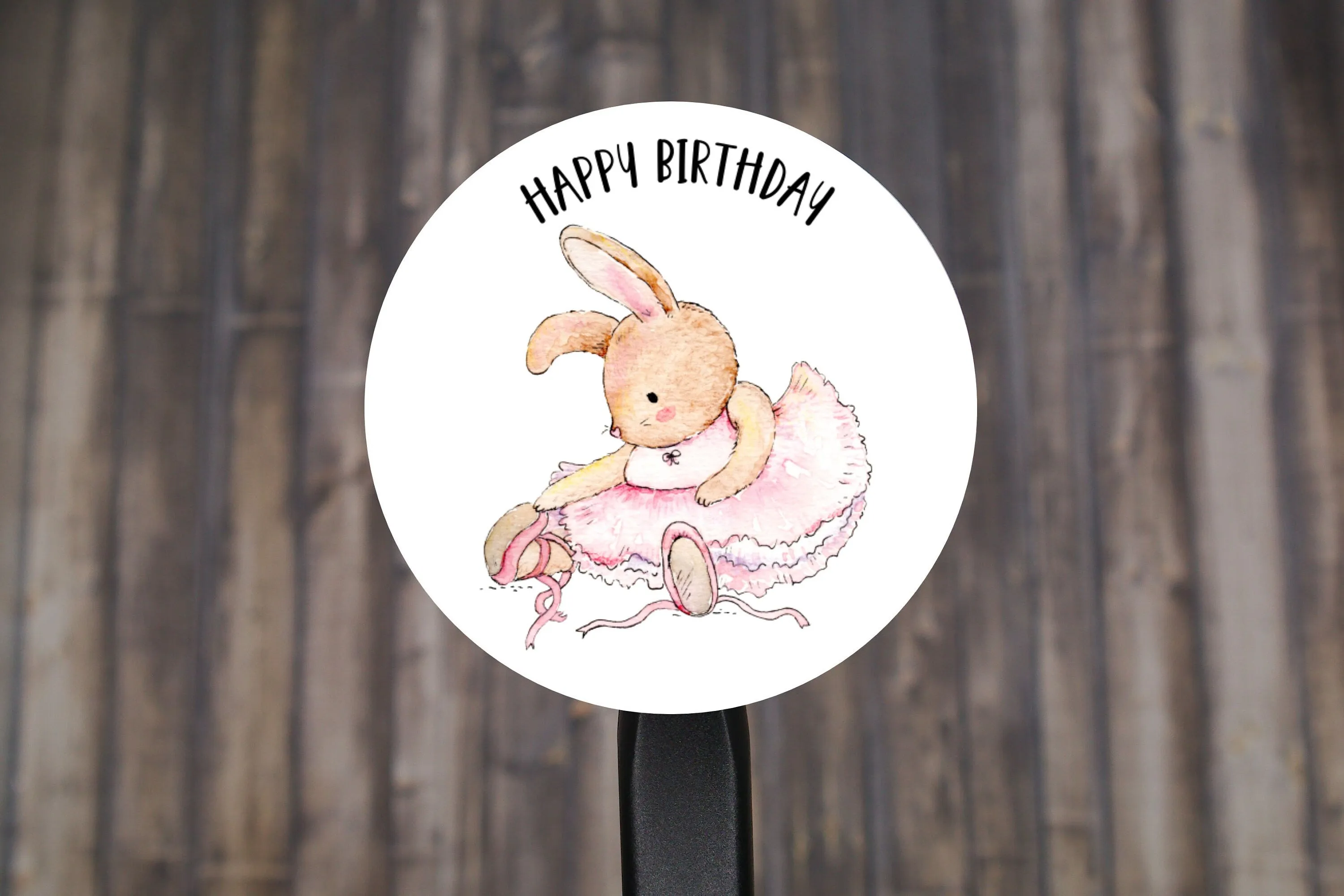 Happy Birthday Animal Ballerina Round Stickers, Gift Card Envelope Seals, Gift Wrap Stickers,  2" Circle Stickers | Set of 12