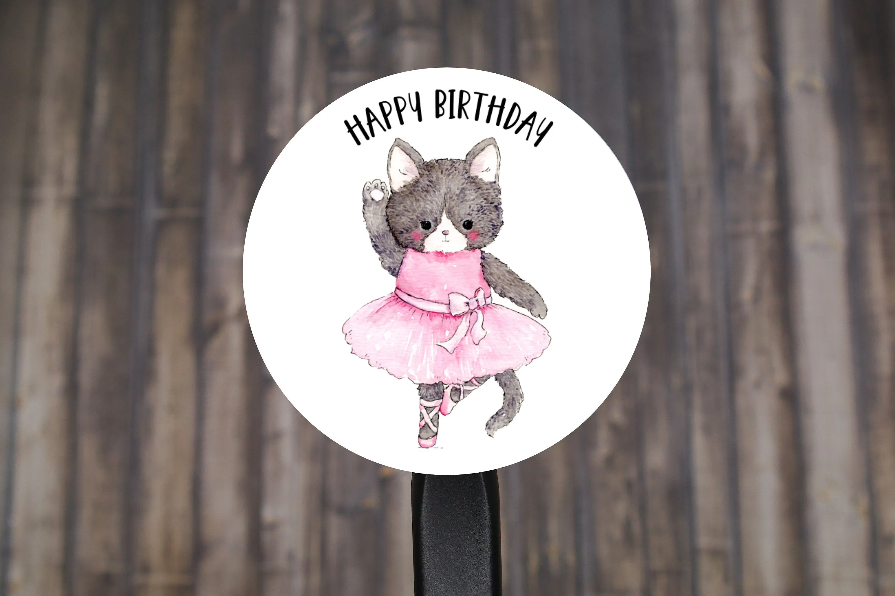 Happy Birthday Animal Ballerina Round Stickers, Gift Card Envelope Seals, Gift Wrap Stickers,  2" Circle Stickers | Set of 12