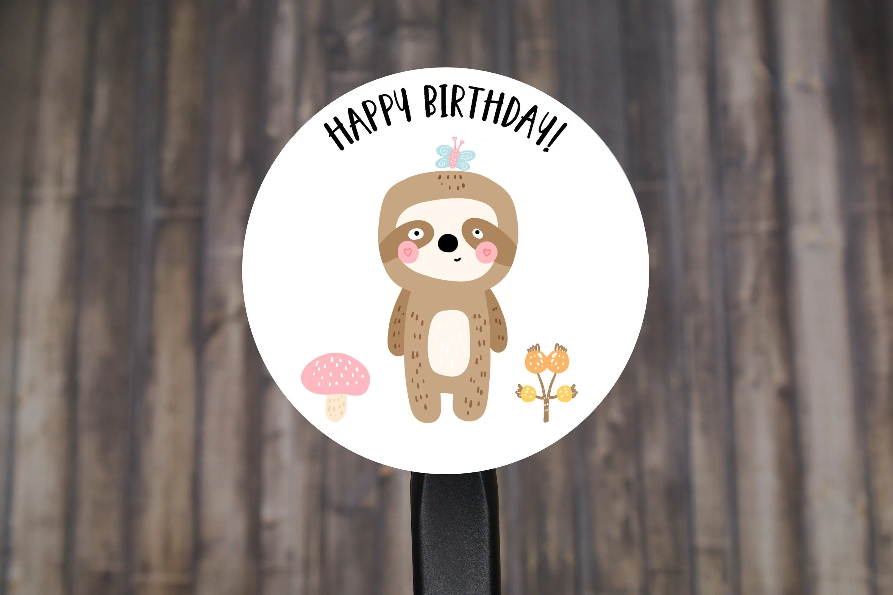 Happy Birthday Animal Round Stickers, Gift Card Envelope Seals, Gift Wrap Stickers,  2" Circle Stickers | Set of 12