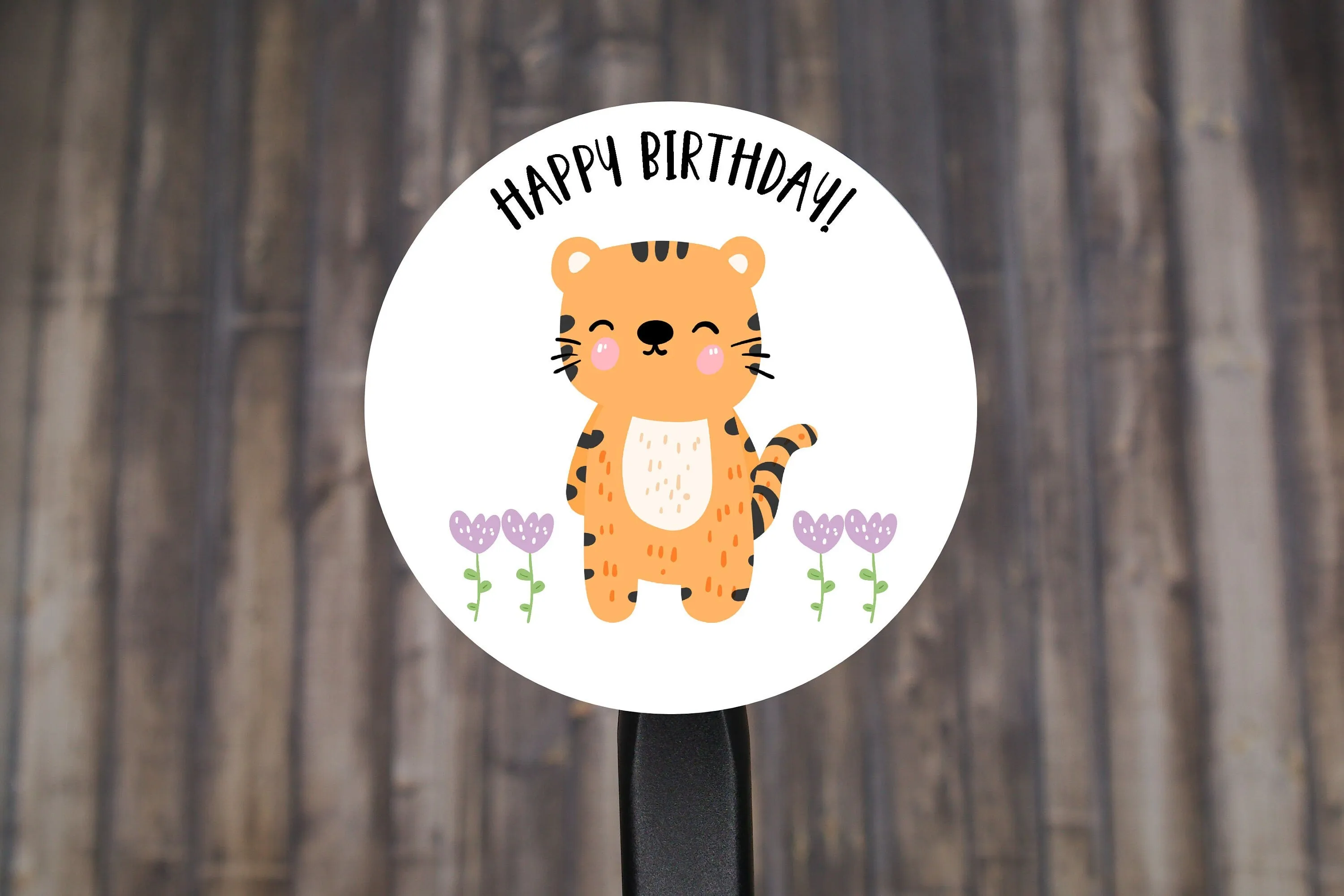 Happy Birthday Animal Round Stickers, Gift Card Envelope Seals, Gift Wrap Stickers,  2" Circle Stickers | Set of 12