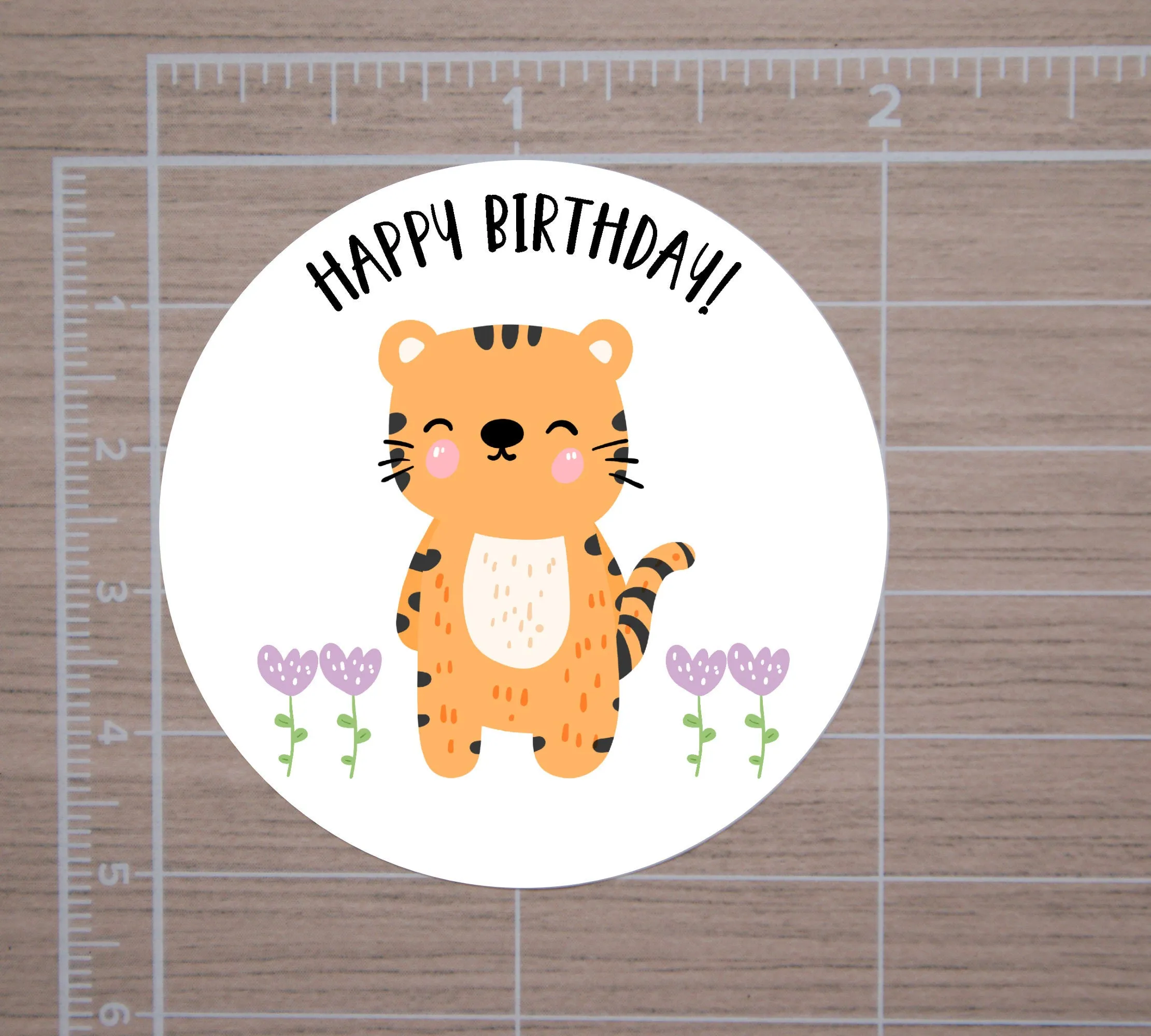 Happy Birthday Animal Round Stickers, Gift Card Envelope Seals, Gift Wrap Stickers,  2" Circle Stickers | Set of 12