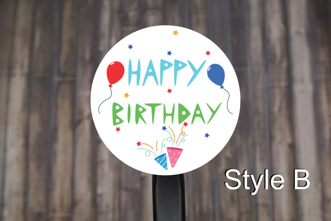 Happy Birthday Round Stickers, Gift Card Envelope Seals, Gift Wrap Stickers,  2" Circle Stickers | Set of 12