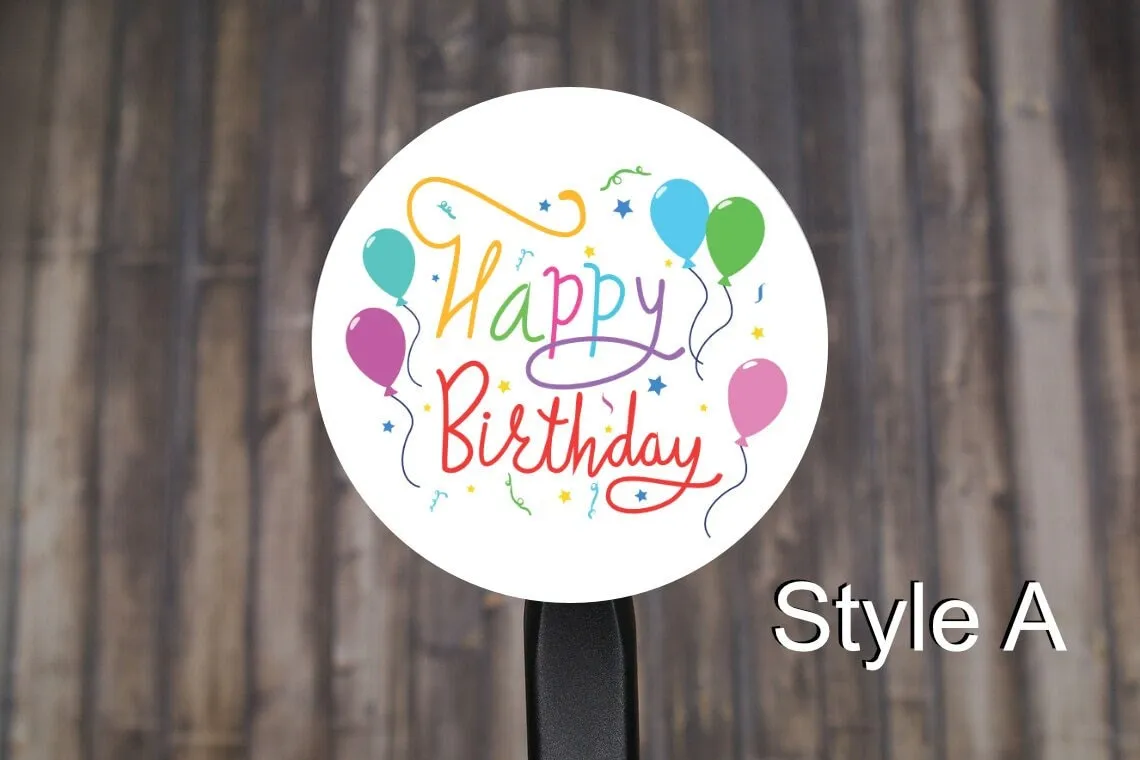 Happy Birthday Round Stickers, Gift Card Envelope Seals, Gift Wrap Stickers,  2" Circle Stickers | Set of 12