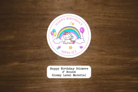 Happy Birthday Unicorn Rainbow Round Stickers