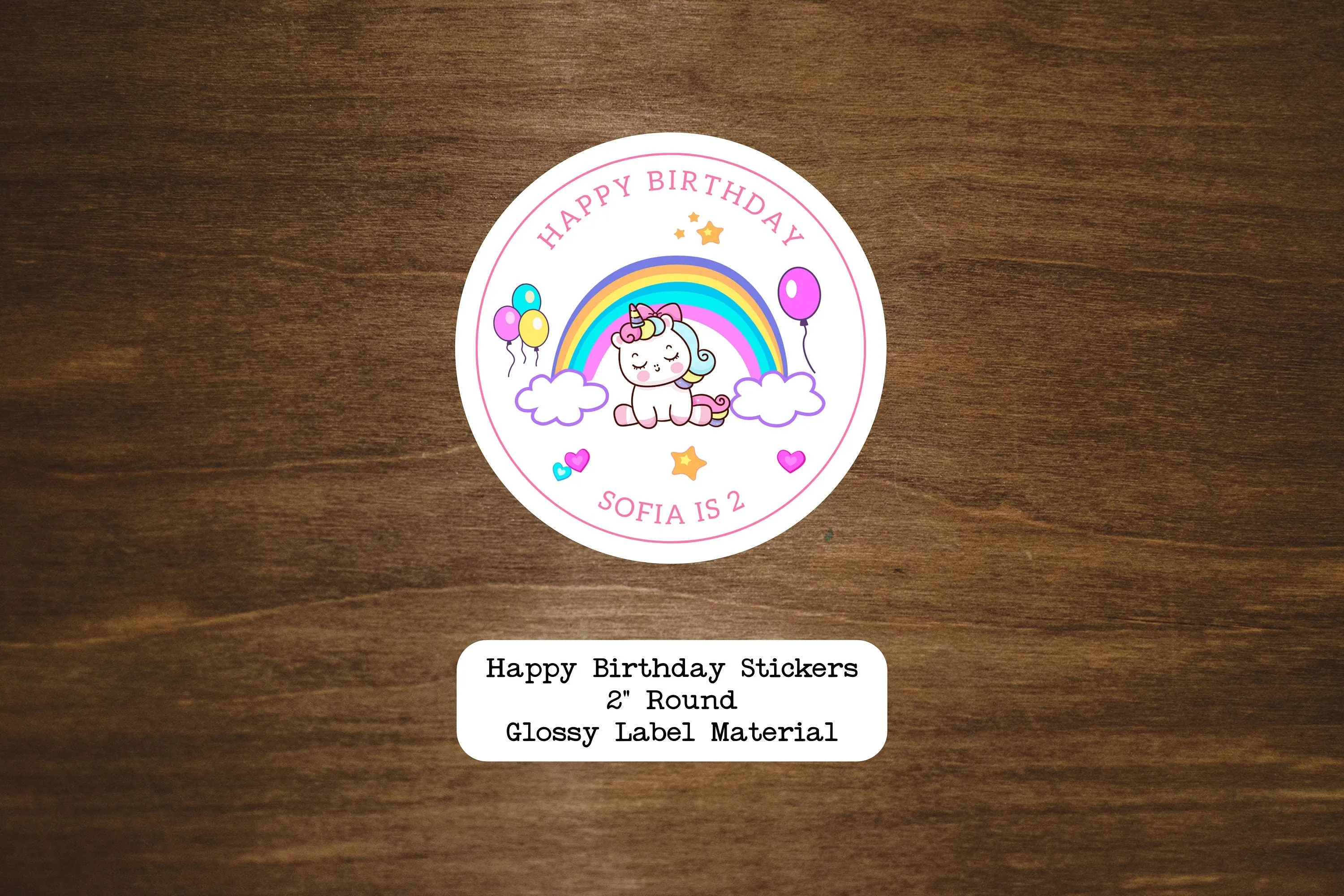 Happy Birthday Unicorn Rainbow Round Stickers