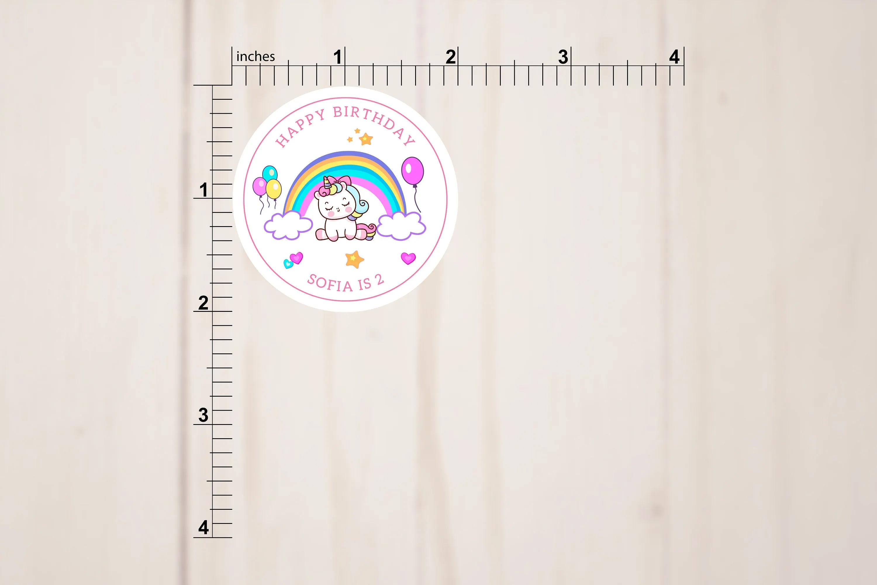 Happy Birthday Unicorn Rainbow Round Stickers