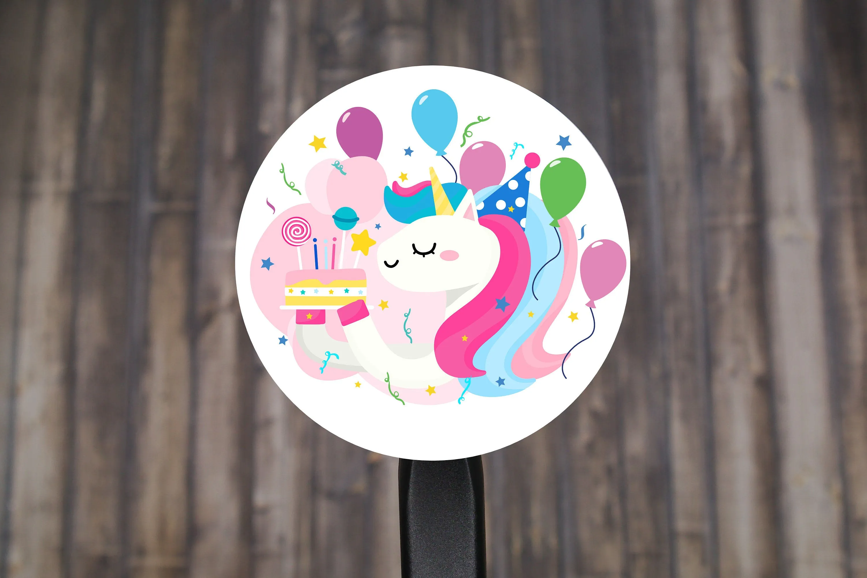 Happy Birthday Unicorn Round Stickers, Gift Card Envelope Seals, Gift Wrap Stickers,  2" Circle Stickers | Set of 12
