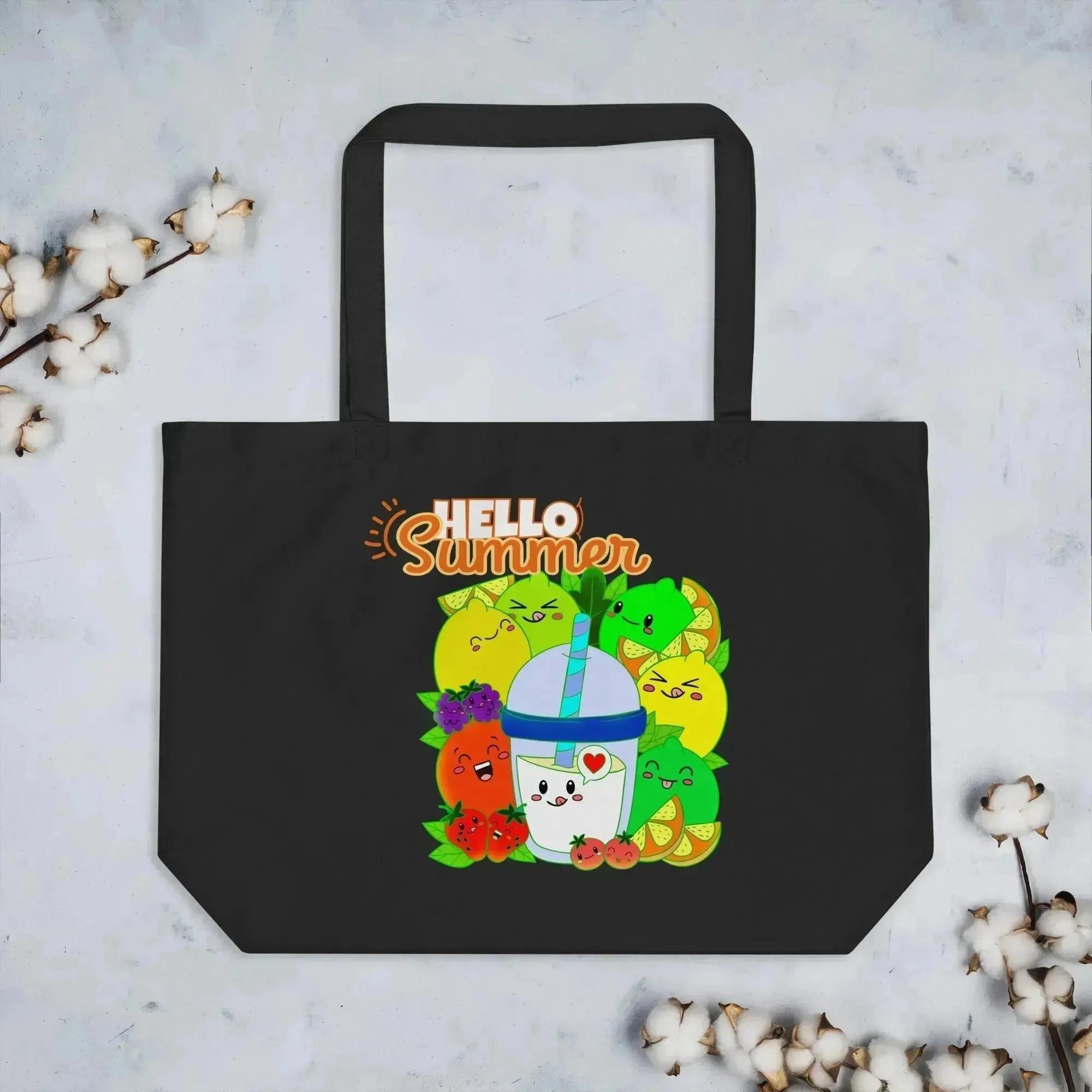 Hello Fruit Summer Large organic tote bag