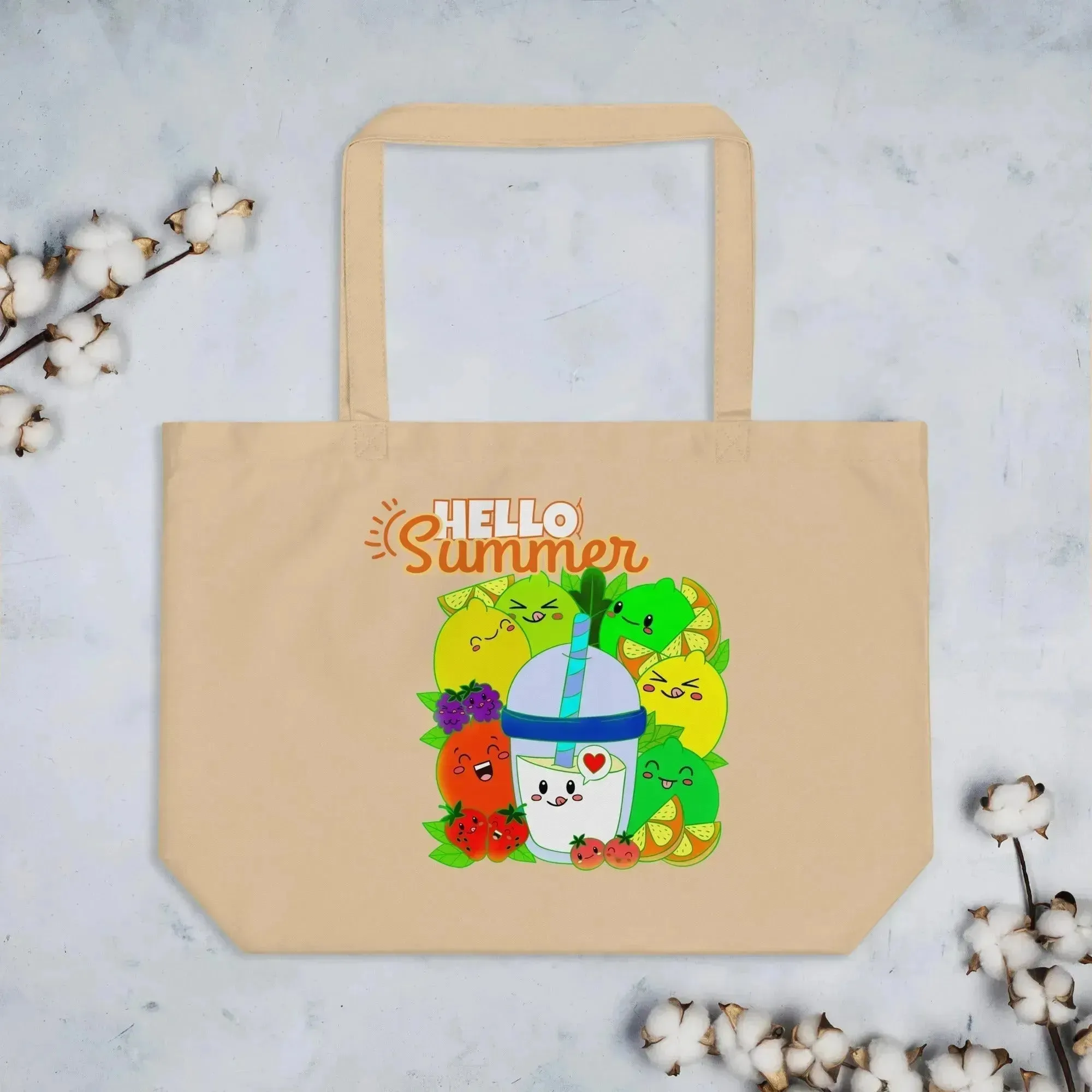 Hello Fruit Summer Large organic tote bag