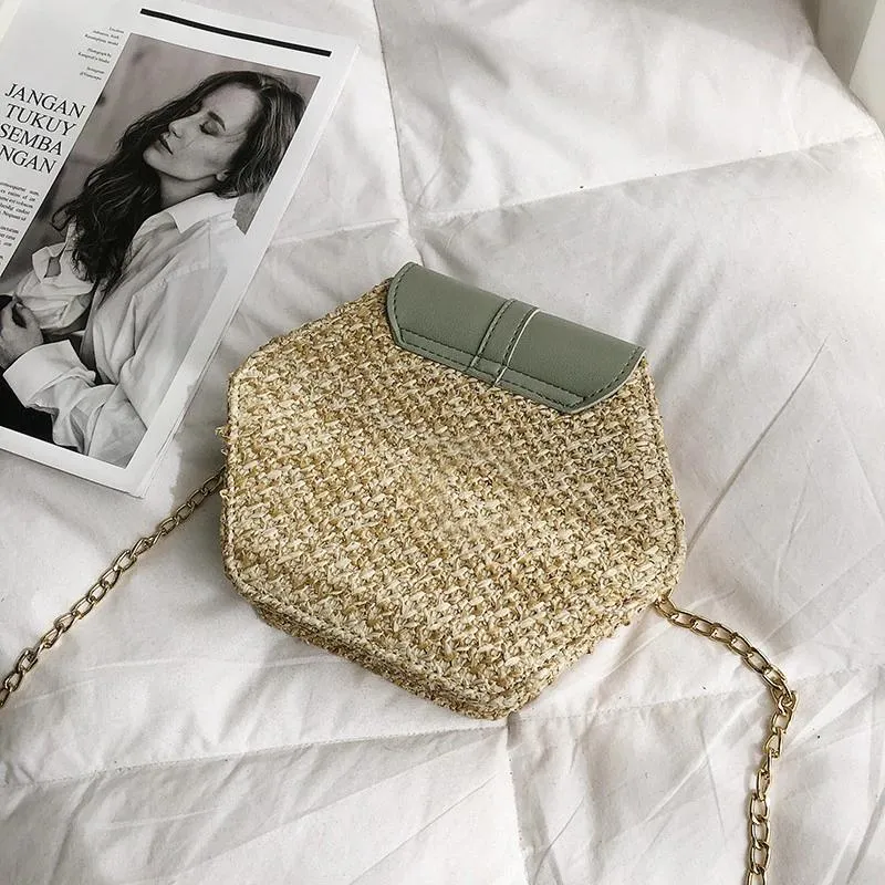 Hexagon Summer Straw Woven Tassel Shoulder Bag