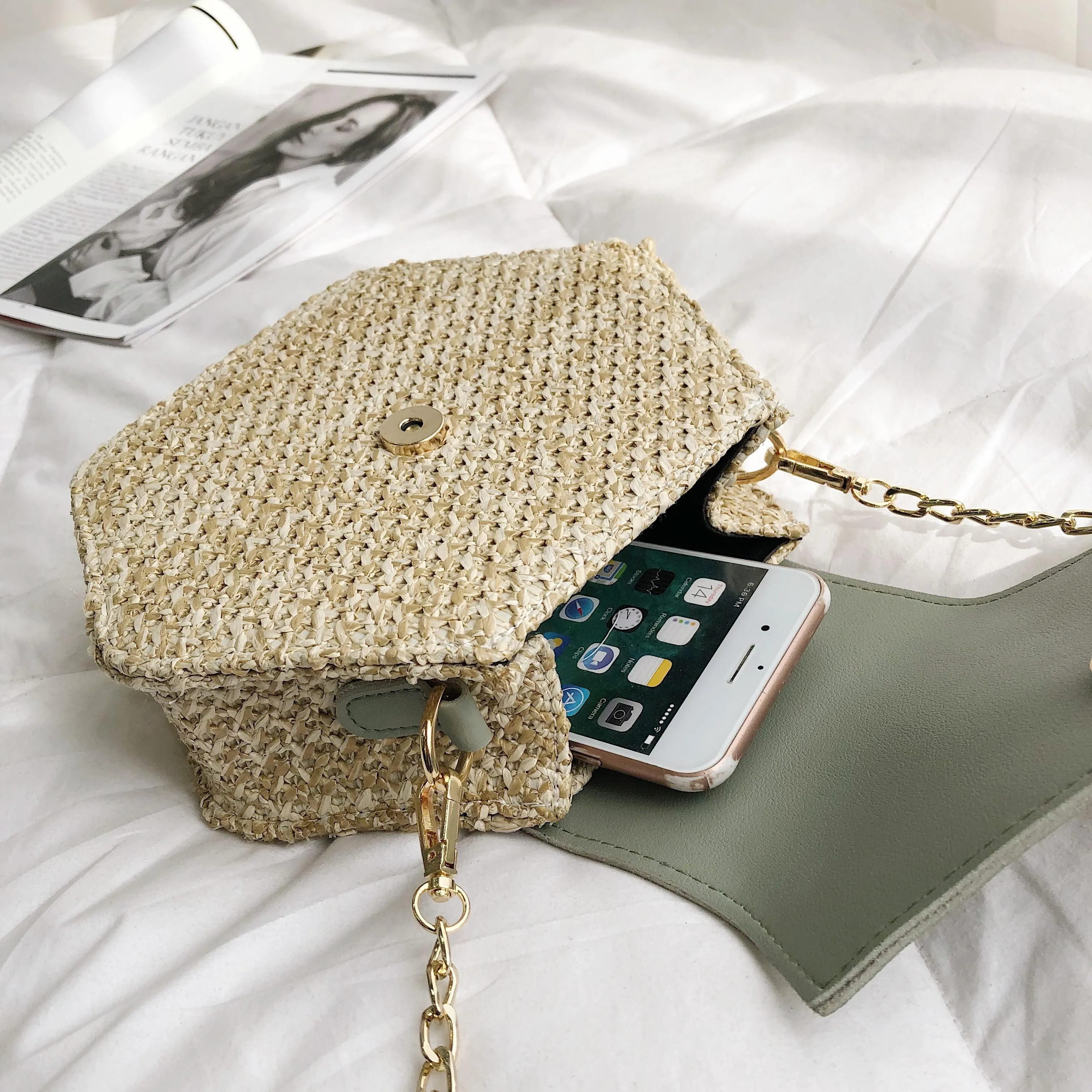 Hexagon Summer Straw Woven Tassel Shoulder Bag
