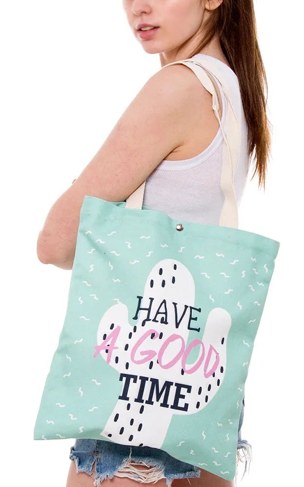 JBG034 Cactus Theme Print Tote Canvas Bag