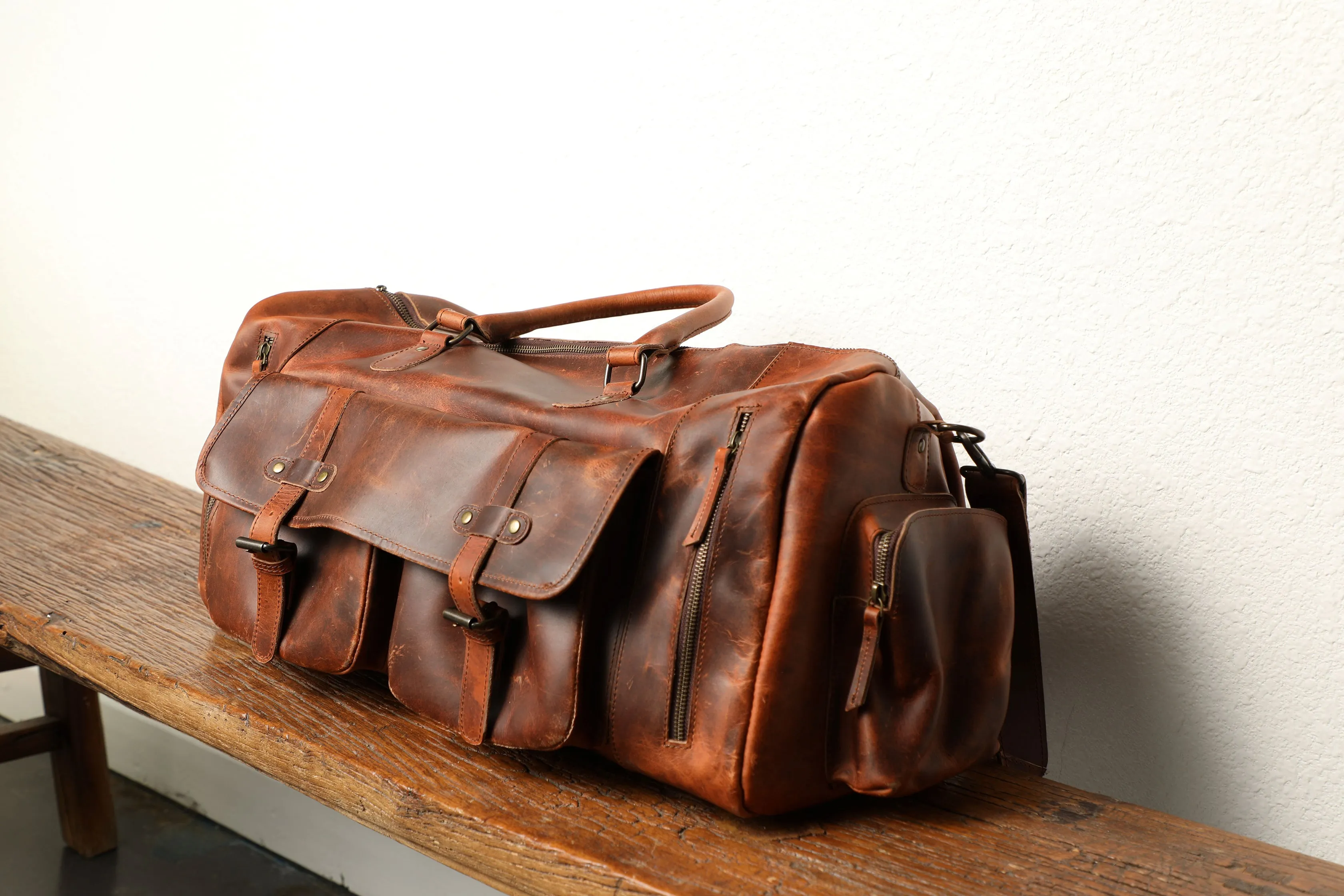 Leather Weekender Large Duffel Bag