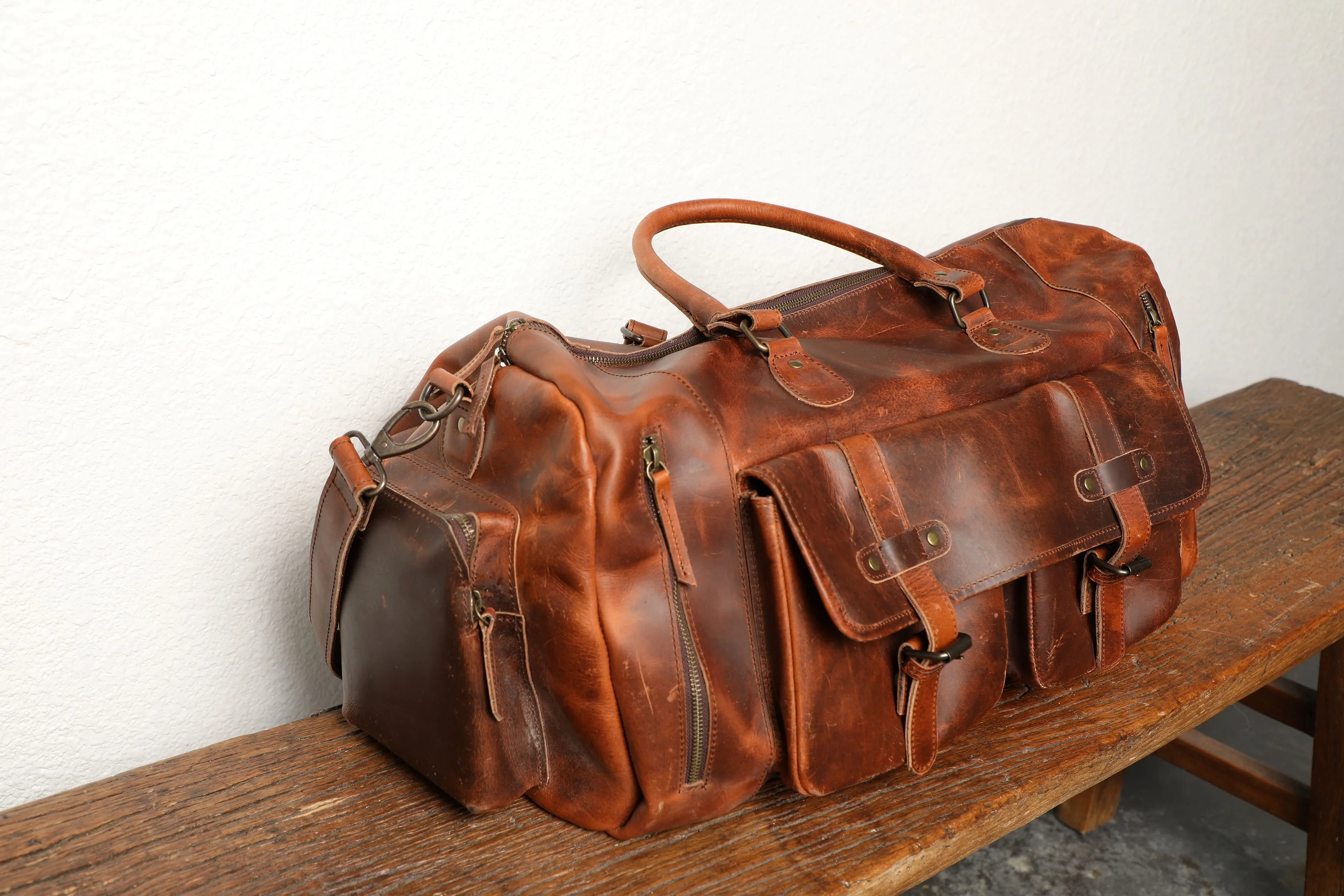Leather Weekender Large Duffel Bag