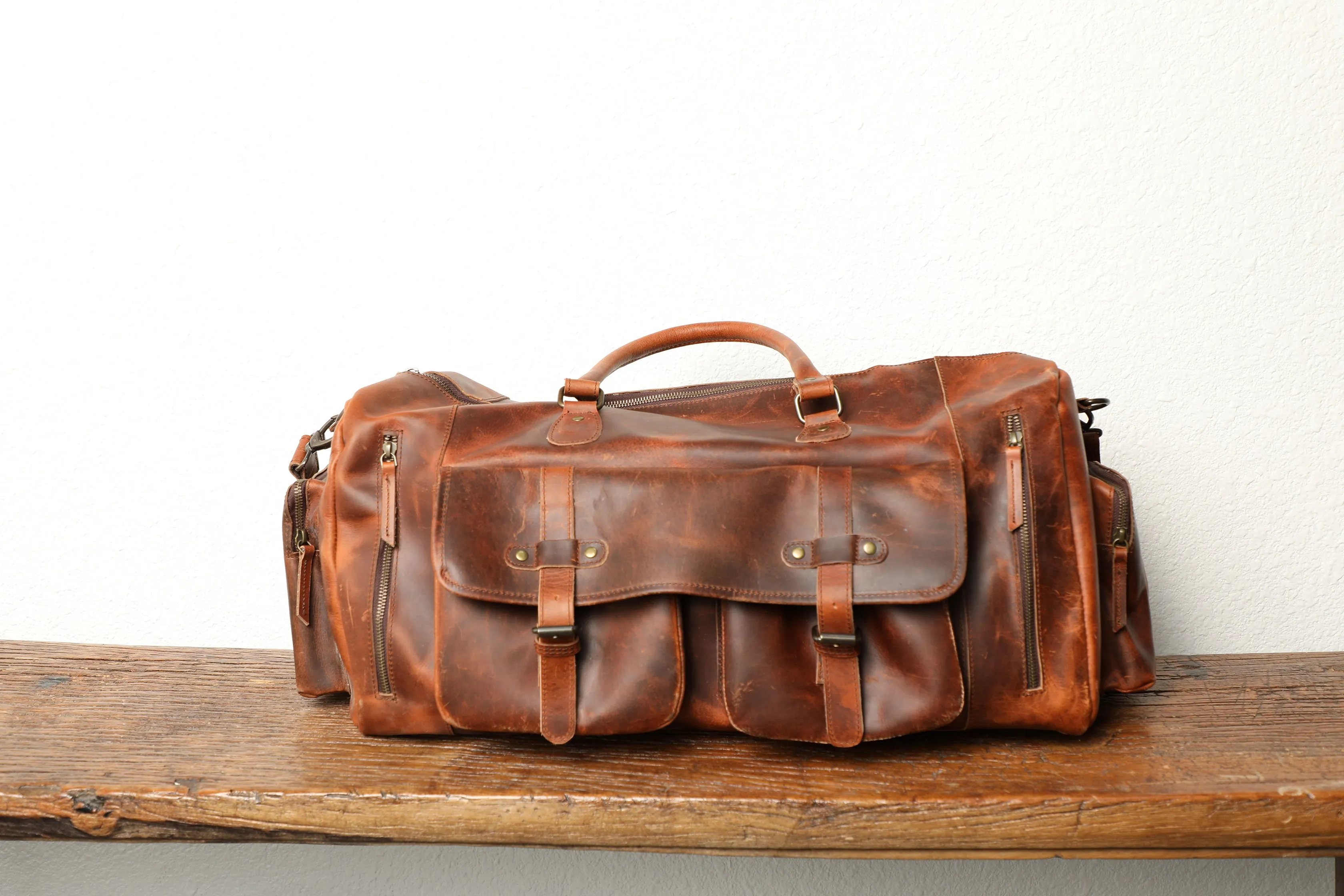 Leather Weekender Large Duffel Bag