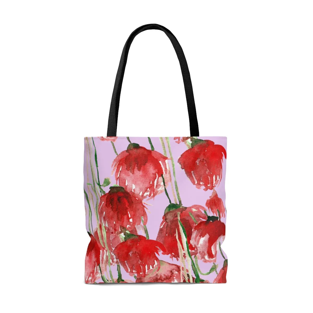 Light Pink Floral Tote Bag, Red Tulip Flower Floral Print Designer Tote Bag - Made in USA