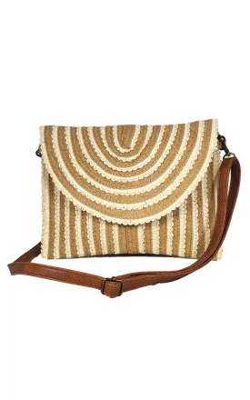 LOA401 Solid Straw Lace Trim Clutch Crossbody Bag