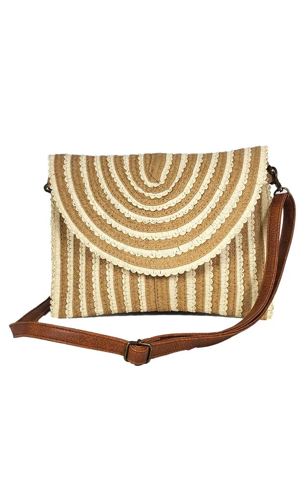 LOA401 Solid Straw Lace Trim Clutch Crossbody Bag