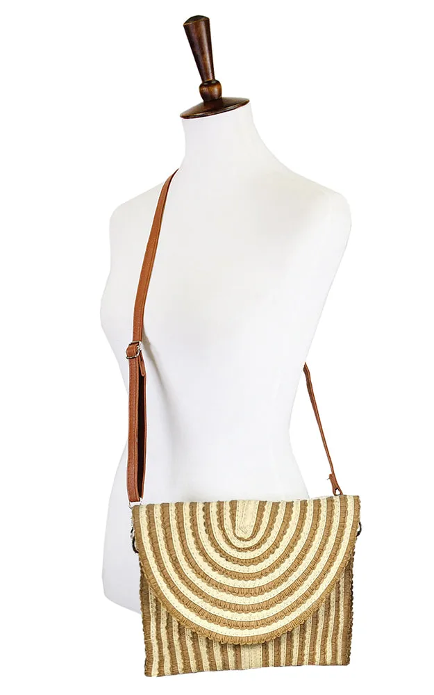 LOA401 Solid Straw Lace Trim Clutch Crossbody Bag
