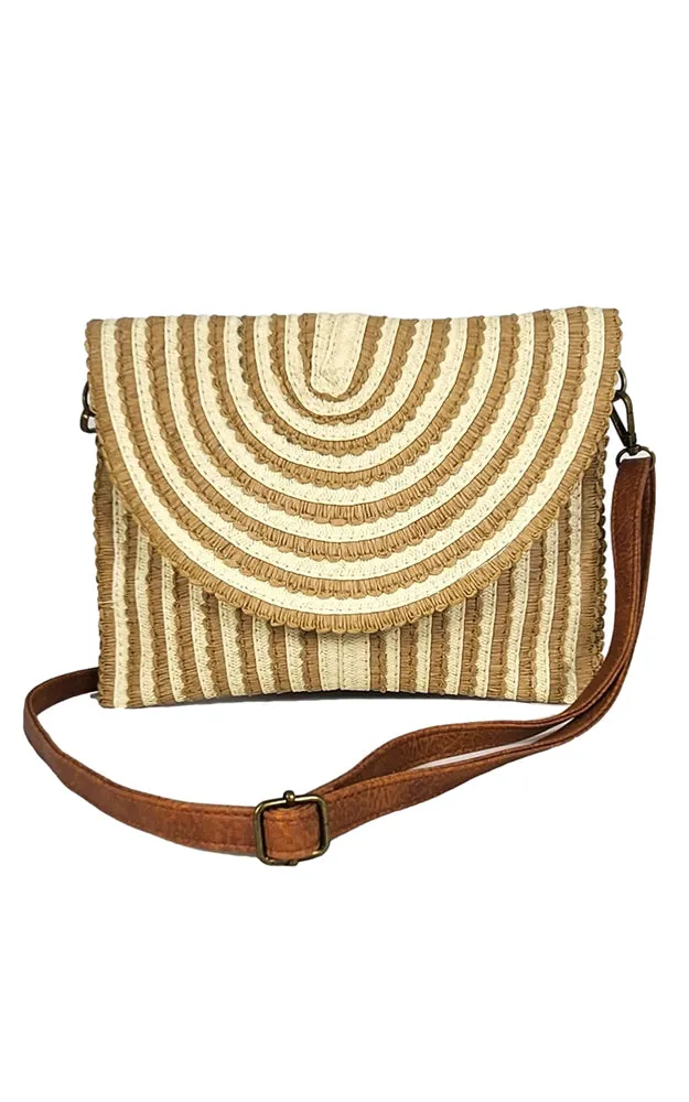 LOA401 Solid Straw Lace Trim Clutch Crossbody Bag