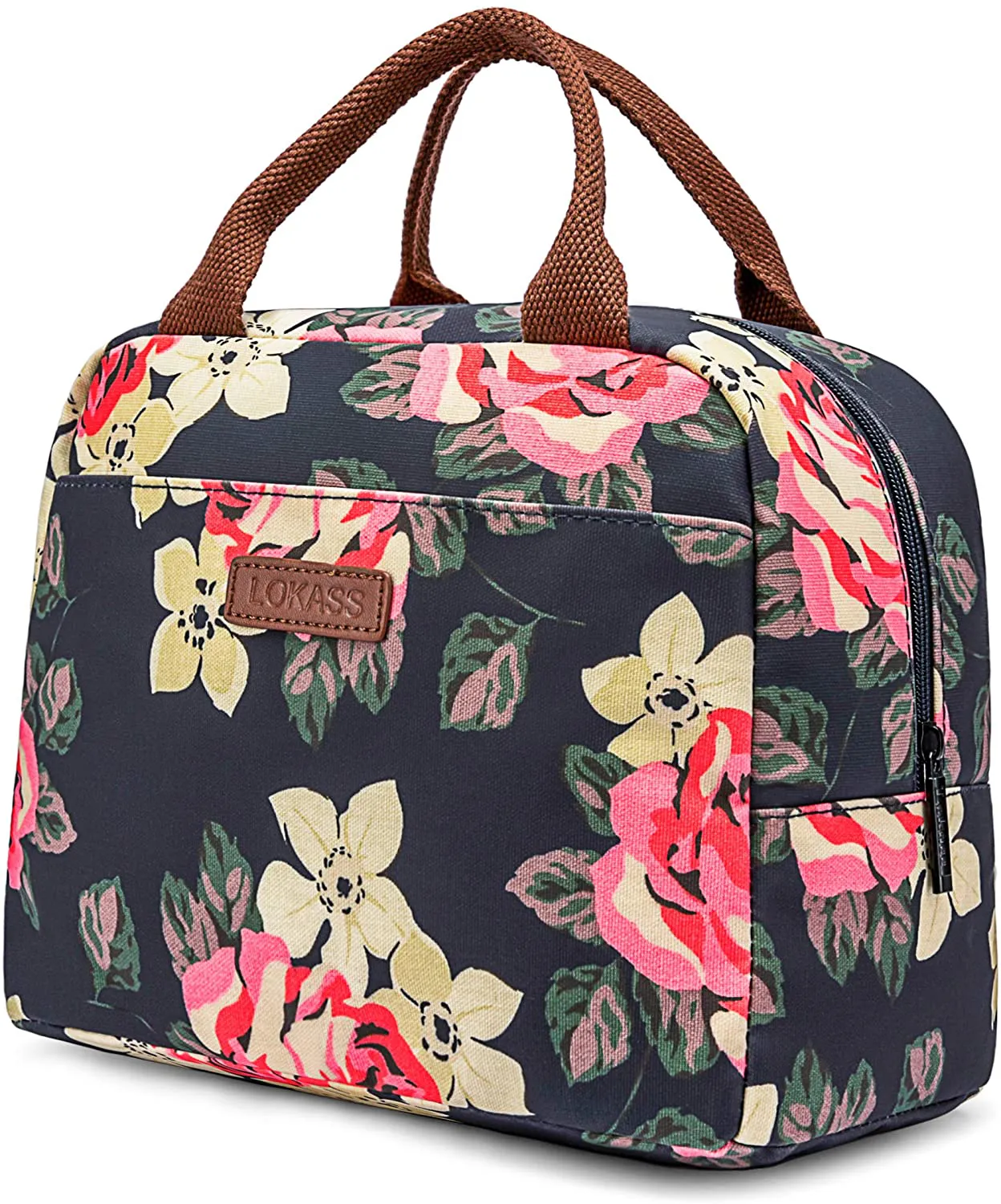 LOKASS Lunch Bag Cooler Bag Women Tote Bag Insulated Lunch Box Water-resistant Thermal Lunch Bag Soft Liner Lunch Bags for women /Picnic/Boating/Beach/Fishing/Work (Peony)