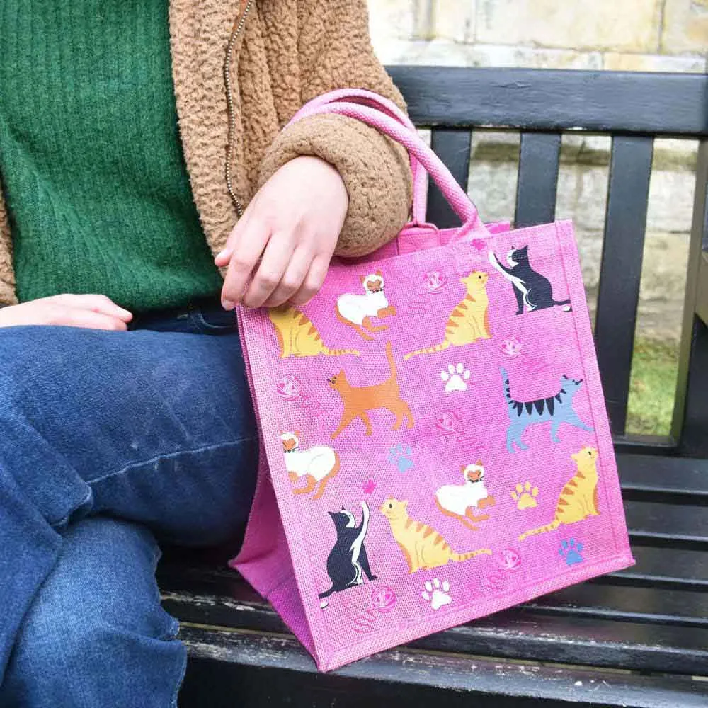 Medium Jute Shopping Bag by Shared Earth - Cats
